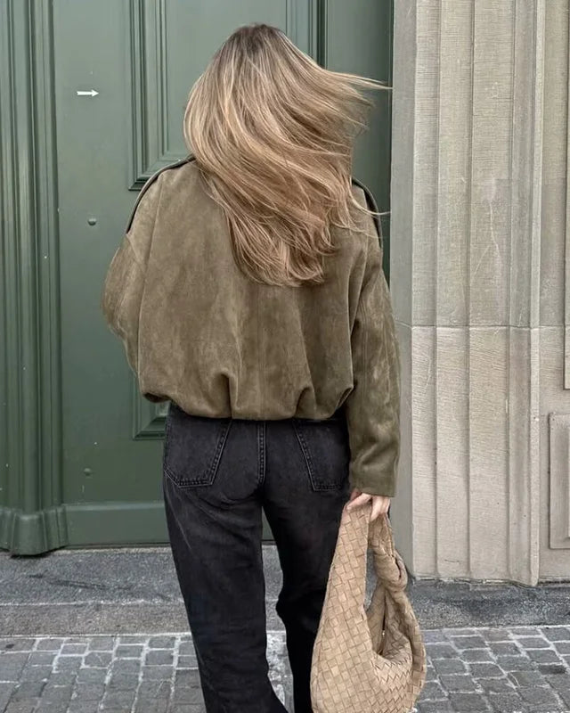 Oversized Suede Bomber Jacket