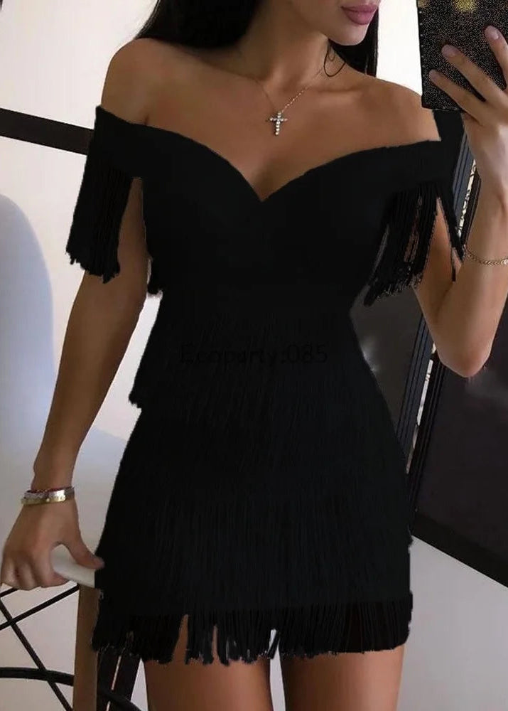 Off-The-Shoulder Tassel Fringe Party Mini Dress