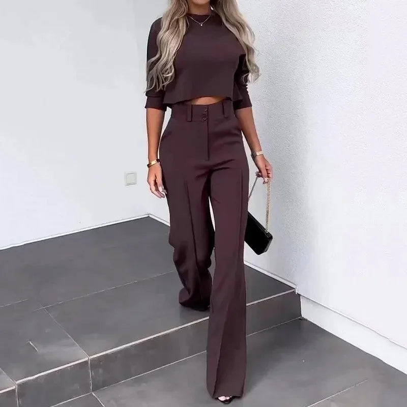 Two-Piece Tailored Crop Top & Wide-Leg Pant Set