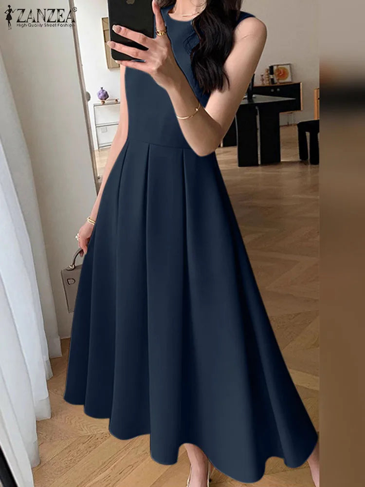 Elegant Pleated Midi A-Line Dress