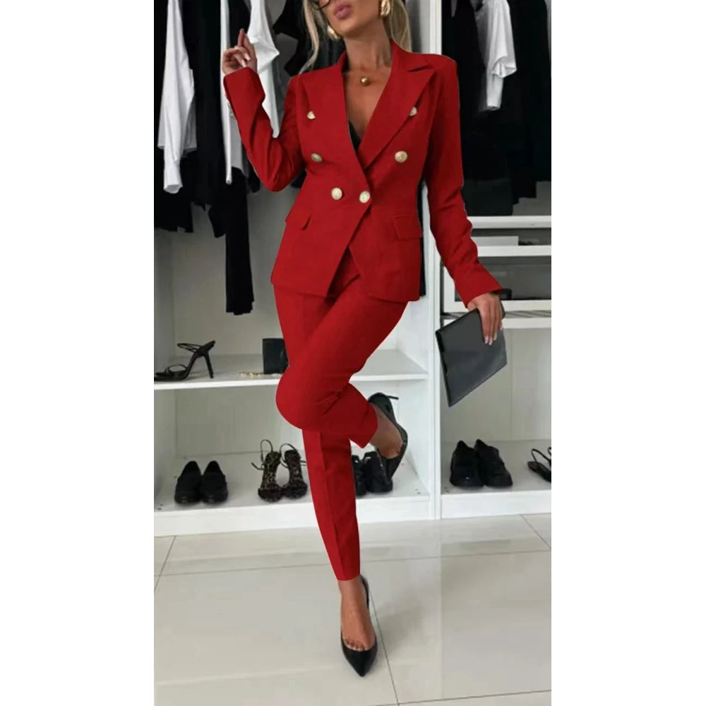 Sophisticated Double-Breasted Blazer & Cigarette Pant Set