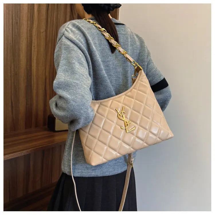 Quilted Hobo Bag with Gold Chain
