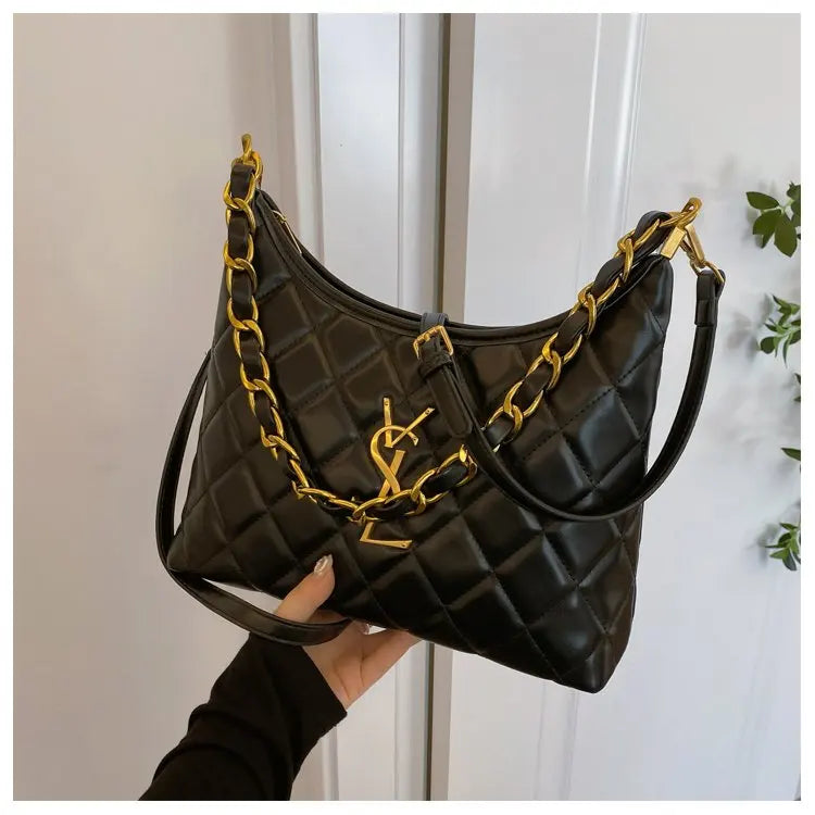 Quilted Hobo Bag with Gold Chain