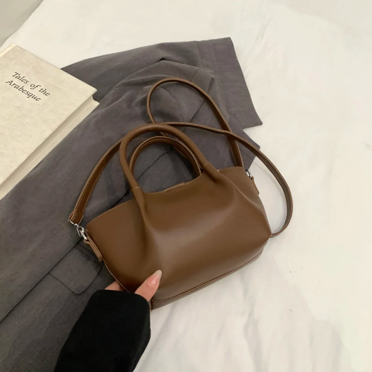 Minimalist Belted Vegan Leather Tote – Chic Top-Handle Mini Bag
