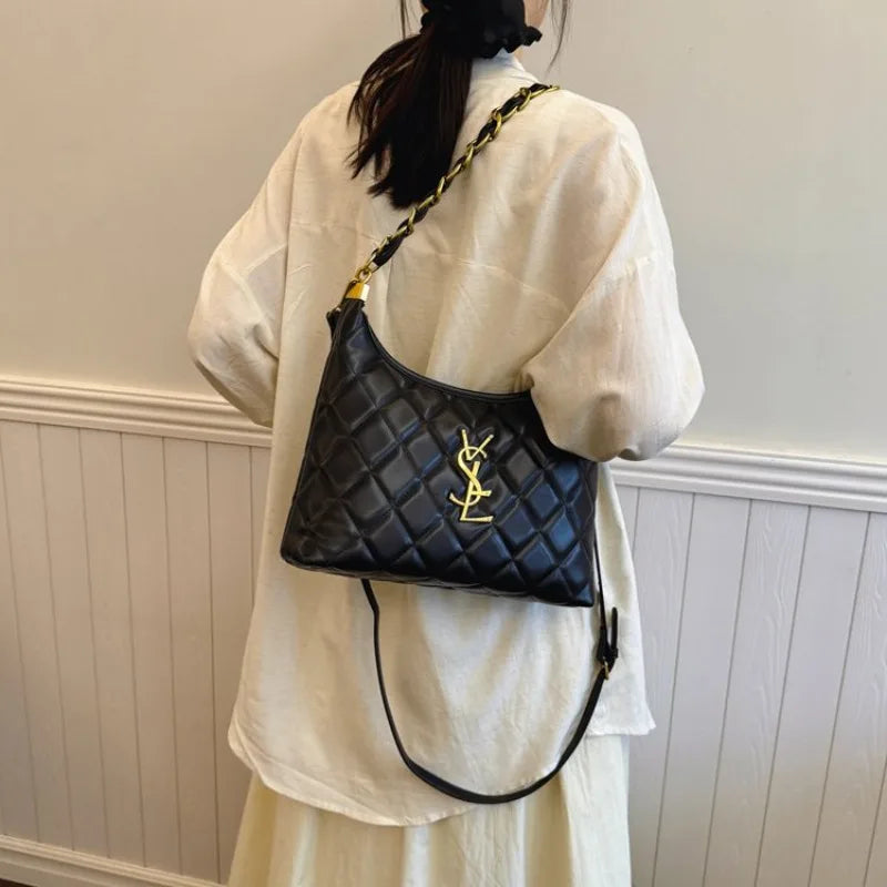 Quilted Hobo Bag with Gold Chain