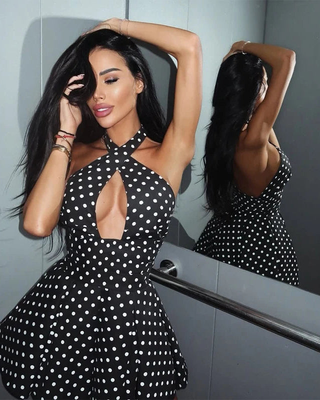 Polka Dot Cross-Halter Mini Dress