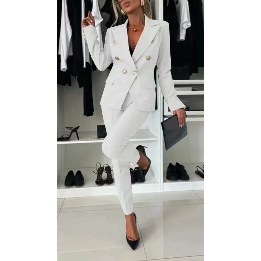 Sophisticated Double-Breasted Blazer & Cigarette Pant Set