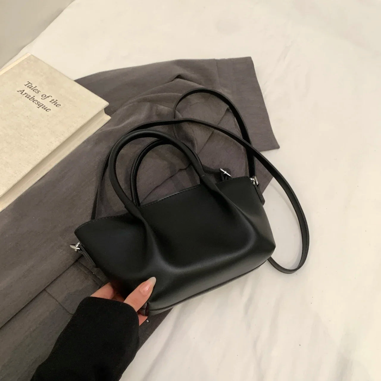 Minimalist Belted Vegan Leather Tote – Chic Top-Handle Mini Bag