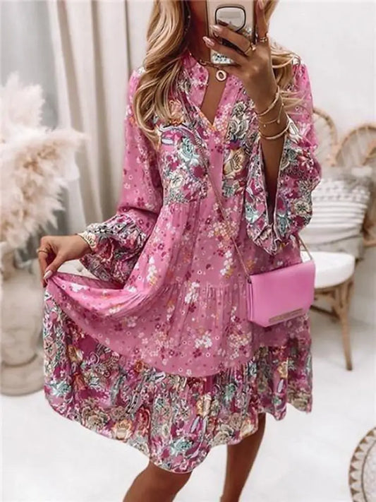 Boho Floral Tiered Tunic Dress