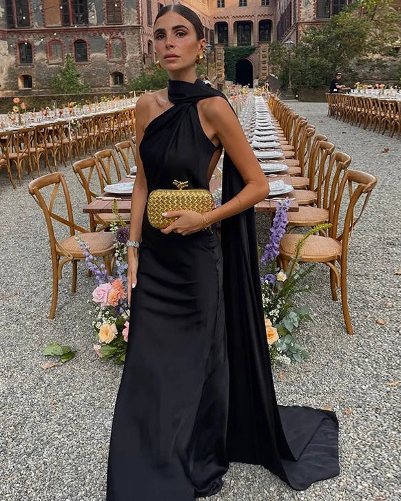 Olive Green Halter Cape Maxi Dress