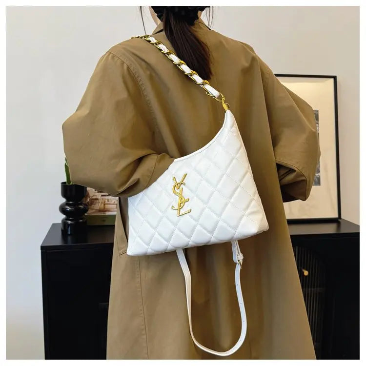 Quilted Hobo Bag with Gold Chain