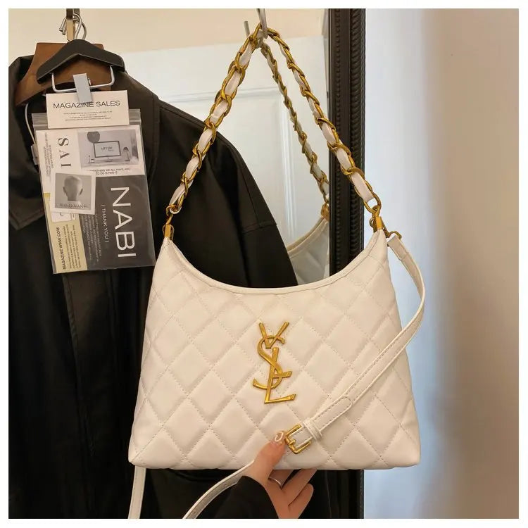 Quilted Hobo Bag with Gold Chain