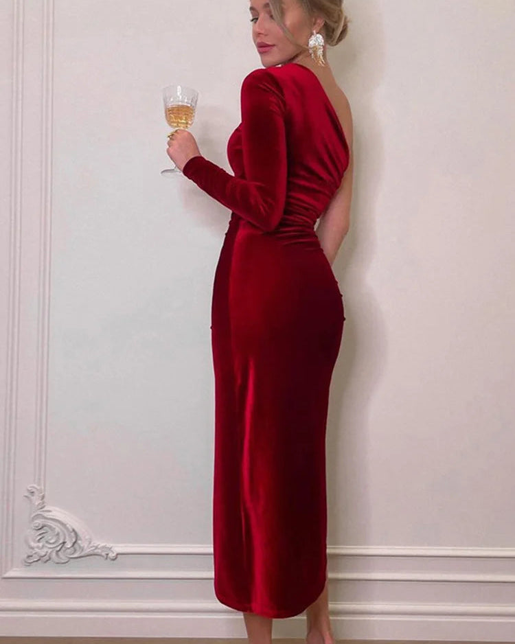 Midnight Velvet One-Shoulder Maxi Gown