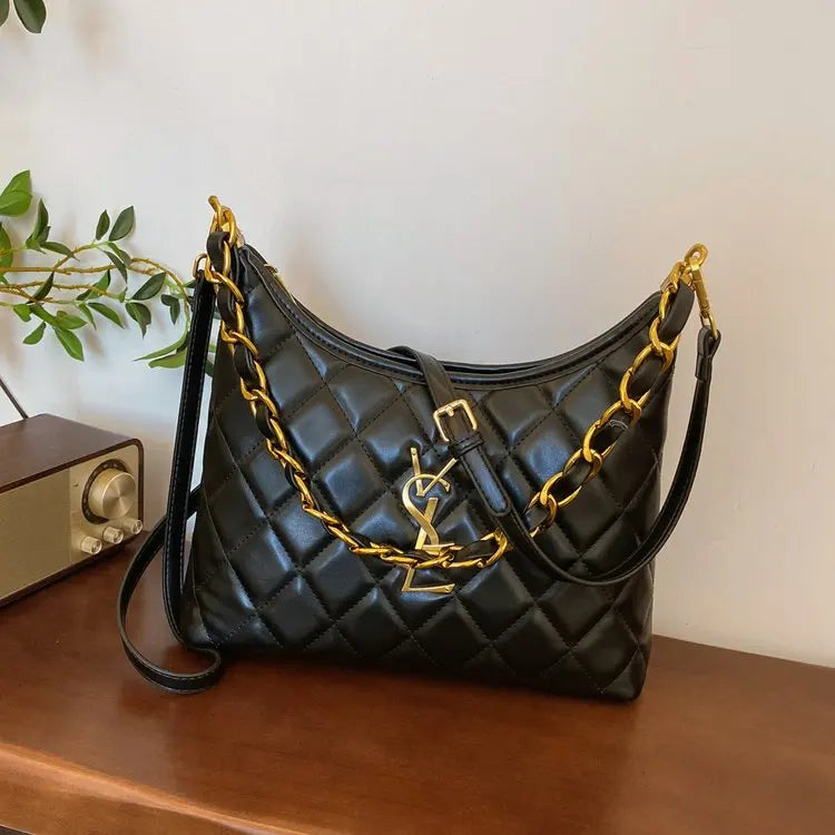 Quilted Hobo Bag with Gold Chain