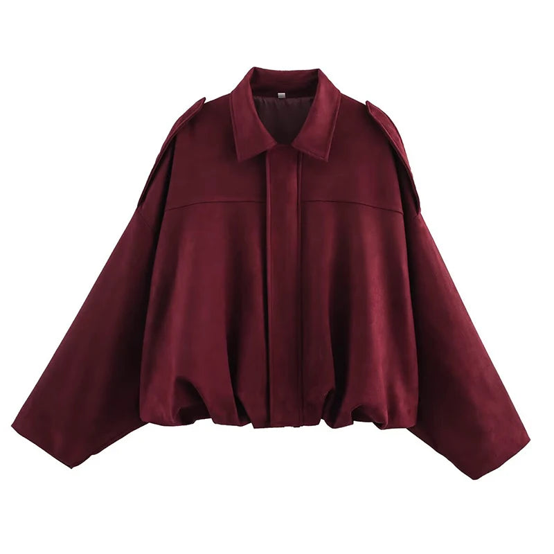 Oversized Suede Bomber Jacket