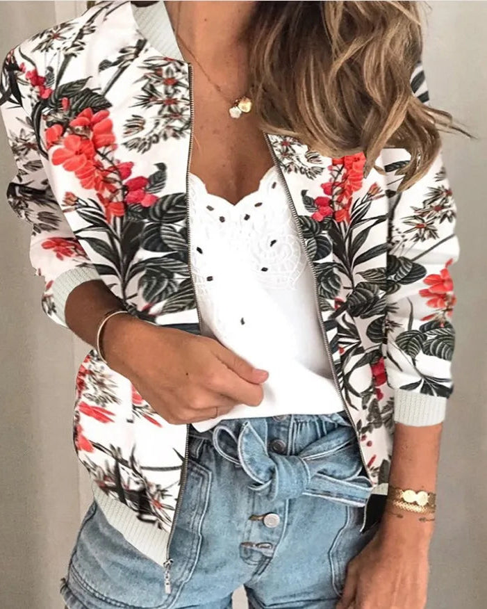 Women’s Floral Print Lightweight Bomber Jacket