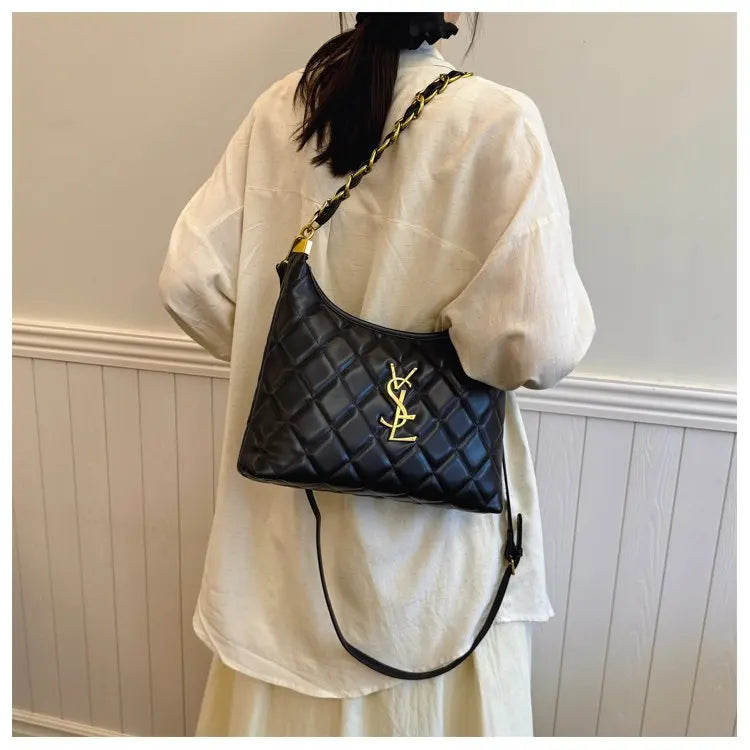 Quilted Hobo Bag with Gold Chain