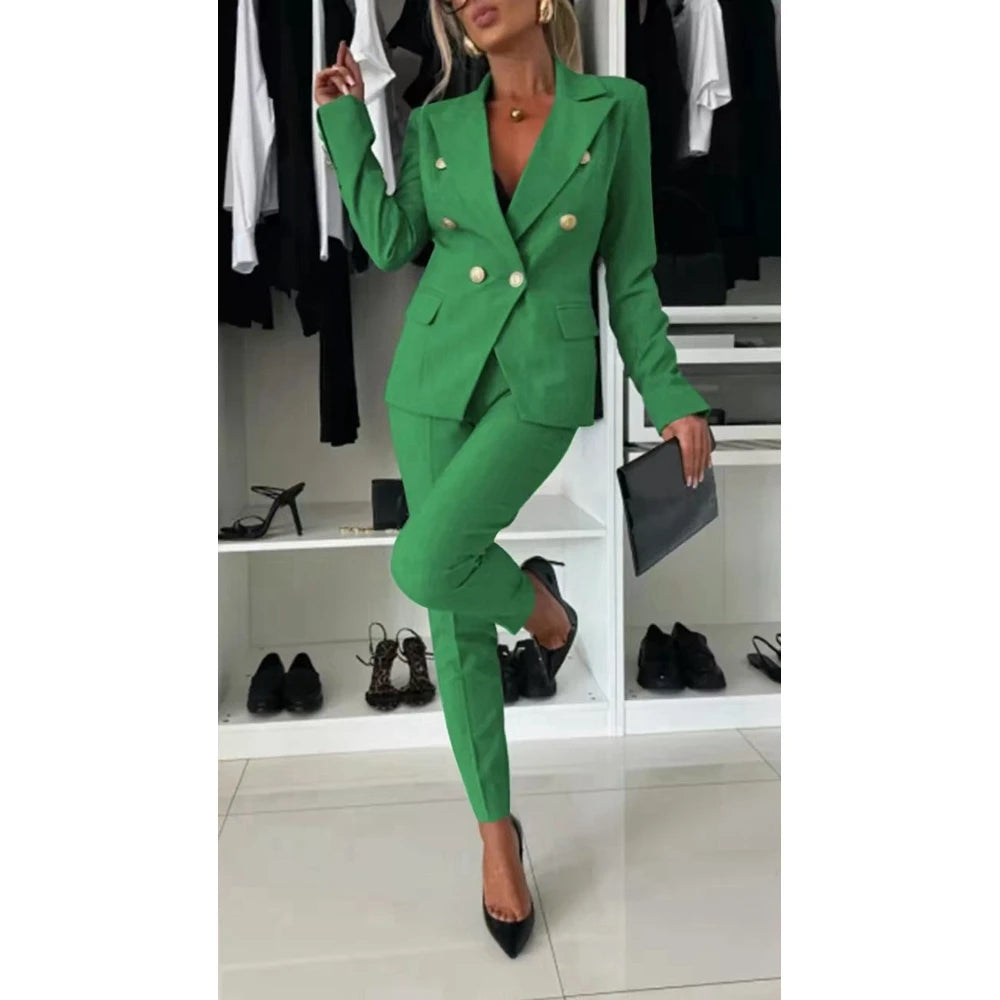 Sophisticated Double-Breasted Blazer & Cigarette Pant Set