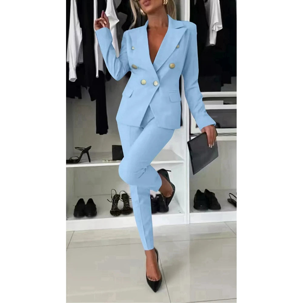Sophisticated Double-Breasted Blazer & Cigarette Pant Set
