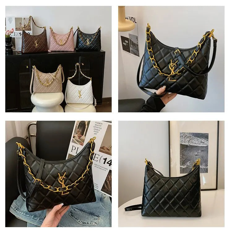 Quilted Hobo Bag with Gold Chain
