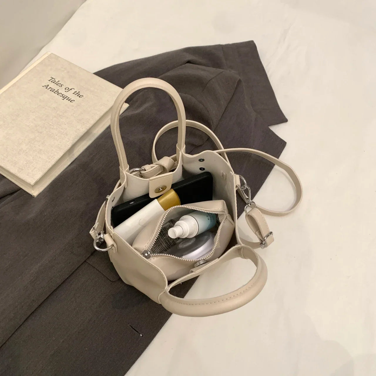 Minimalist Belted Vegan Leather Tote – Chic Top-Handle Mini Bag