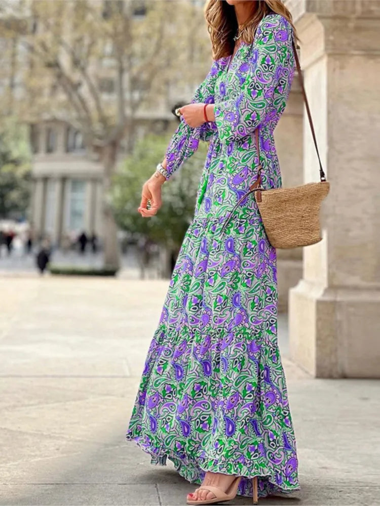 Abstract Floral Tiered Maxi Dress