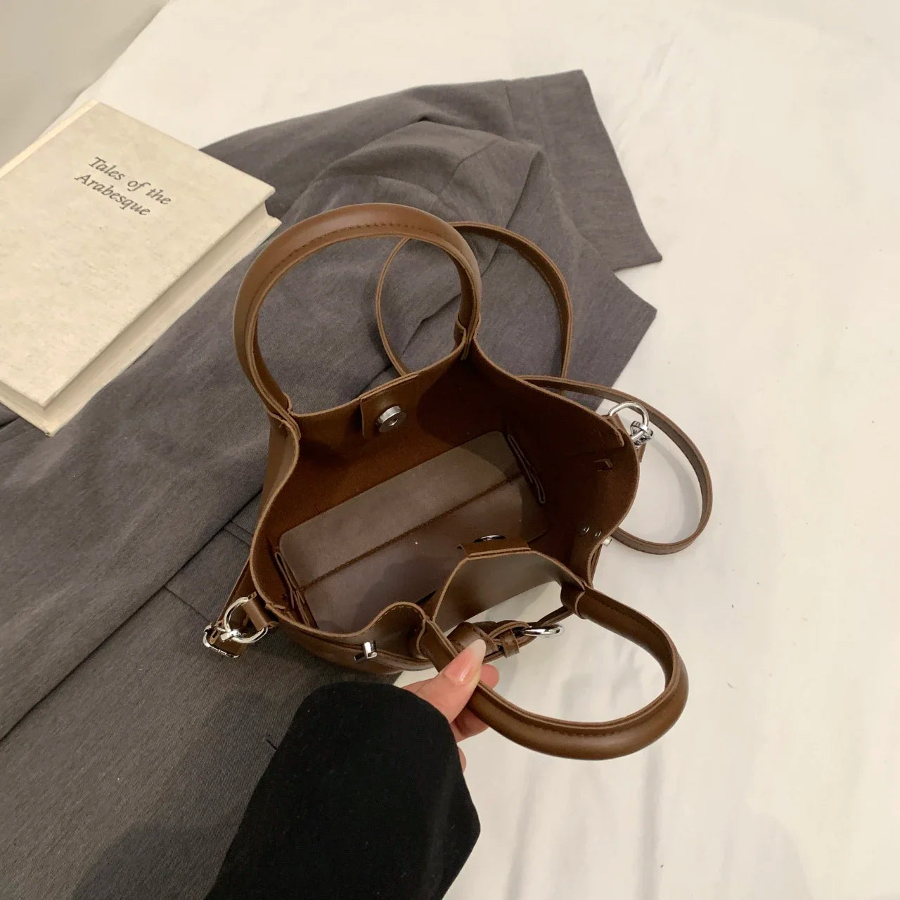 Minimalist Belted Vegan Leather Tote – Chic Top-Handle Mini Bag