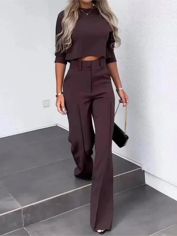 Two-Piece Tailored Crop Top & Wide-Leg Pant Set