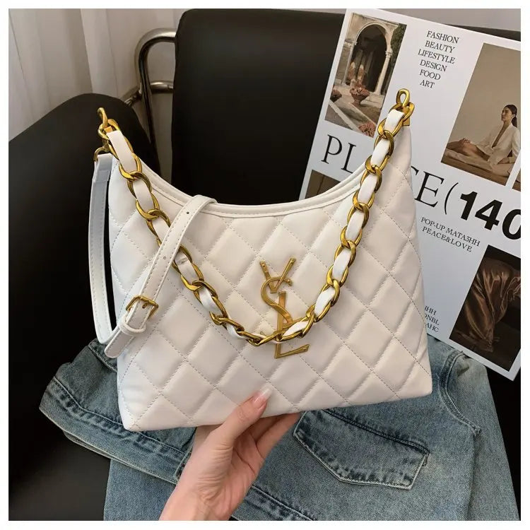Quilted Hobo Bag with Gold Chain