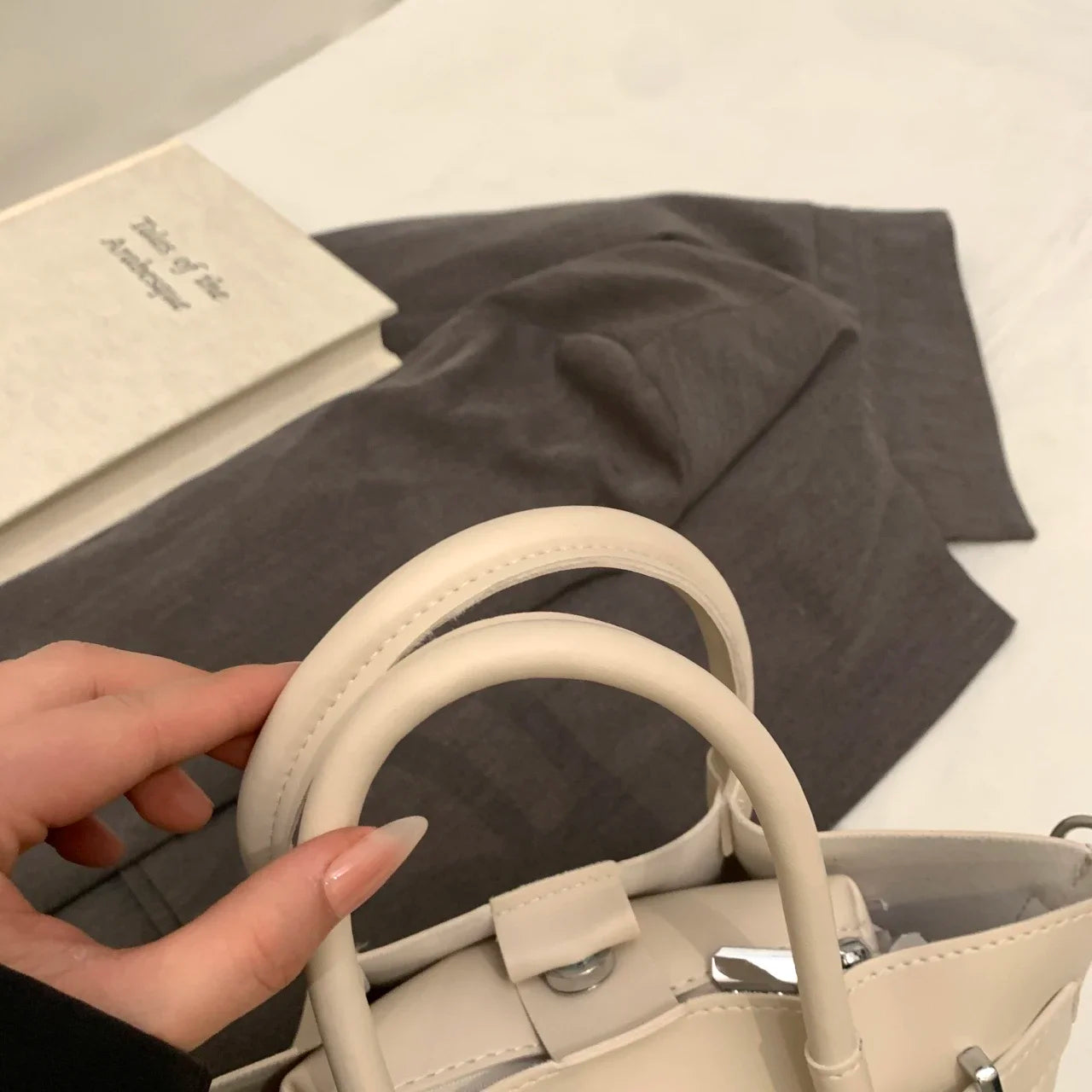 Minimalist Belted Vegan Leather Tote – Chic Top-Handle Mini Bag