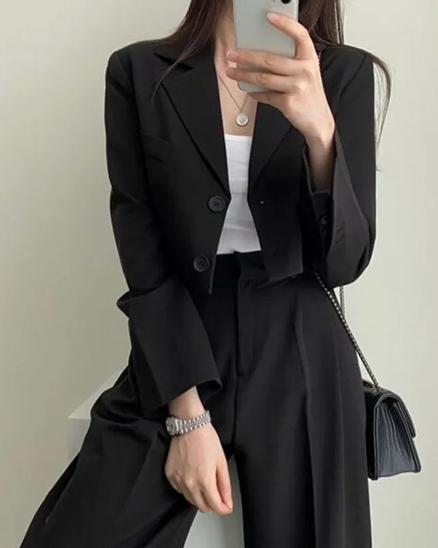 Chic Cropped Blazer & High-Waisted Trouser Set