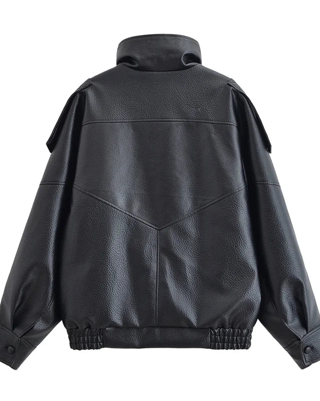 Urban Chic Cropped Faux Leather Bomber