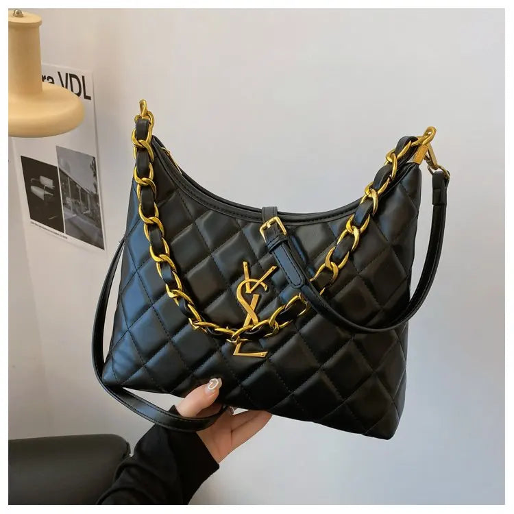 Quilted Hobo Bag with Gold Chain