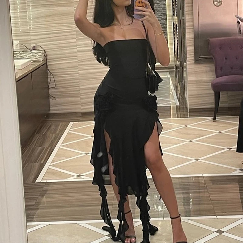 Ruched Ruffle Tube Dress