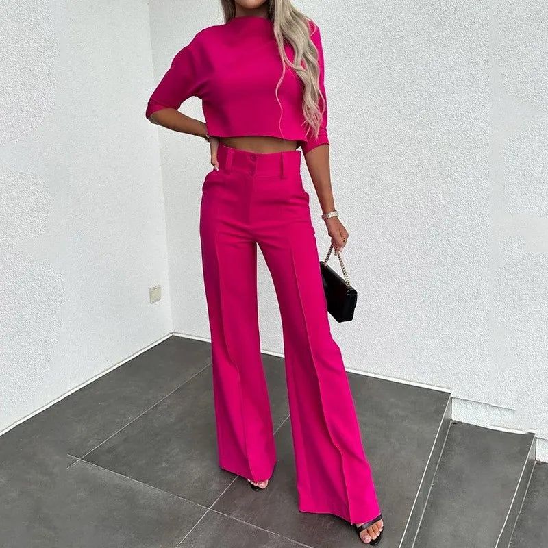 Two-Piece Tailored Crop Top & Wide-Leg Pant Set