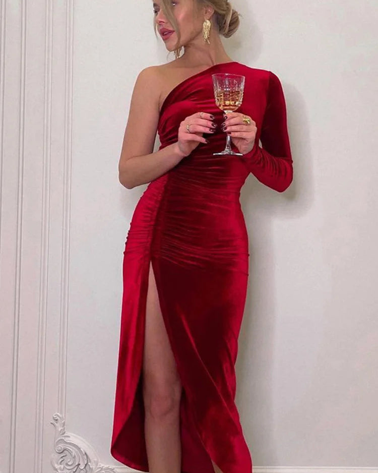 Midnight Velvet One-Shoulder Maxi Gown