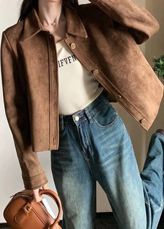 Vintage-Inspired Faux Suede Cropped Jacket