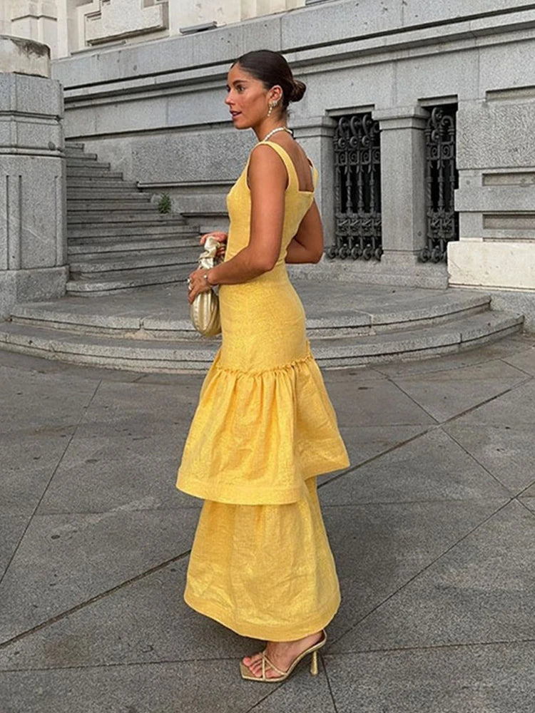 Canary Yellow Tiered Maxi Dress