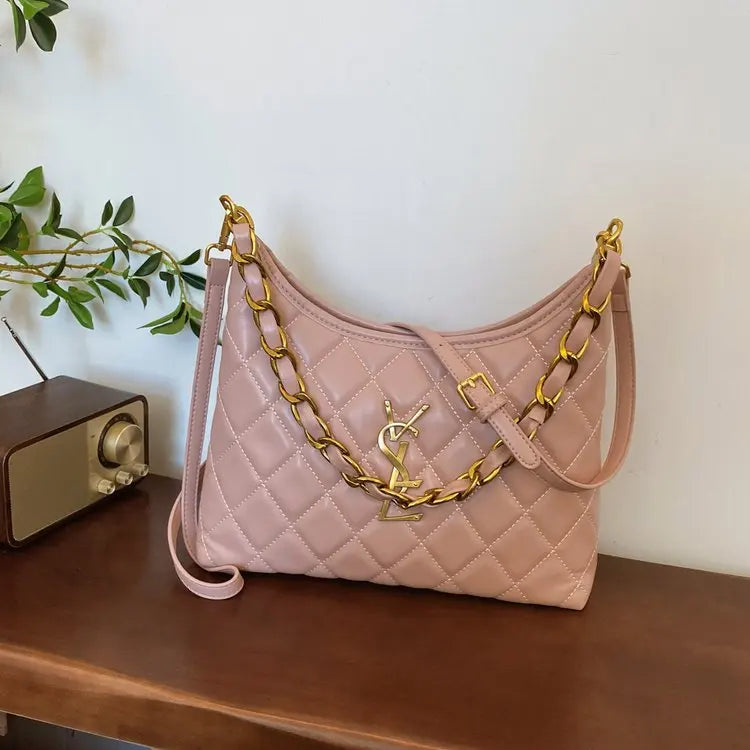 Quilted Hobo Bag with Gold Chain