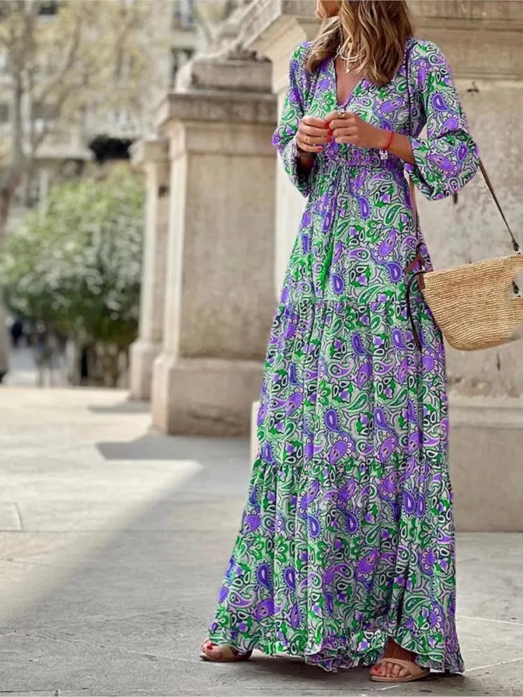 Abstract Floral Tiered Maxi Dress