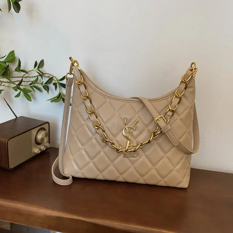 Quilted Hobo Bag with Gold Chain