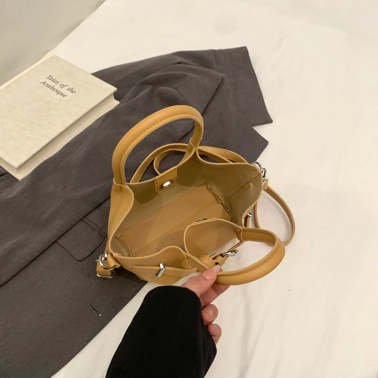 Minimalist Belted Vegan Leather Tote – Chic Top-Handle Mini Bag