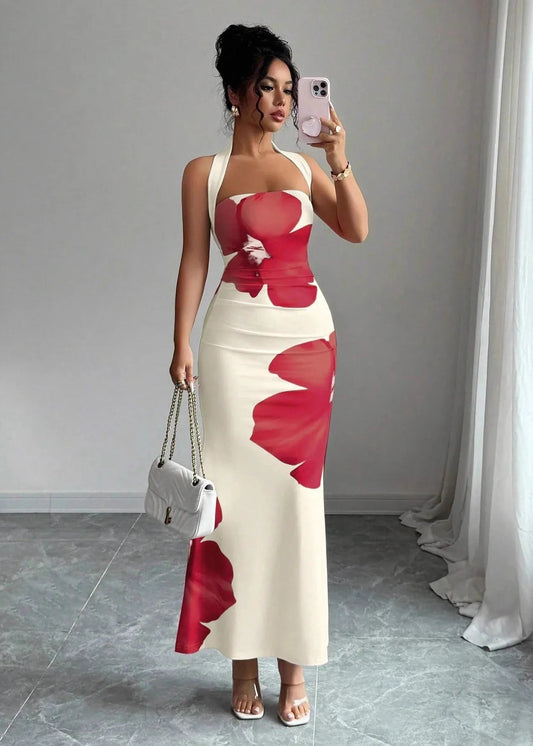 Bold Floral Halter Maxi Dress
