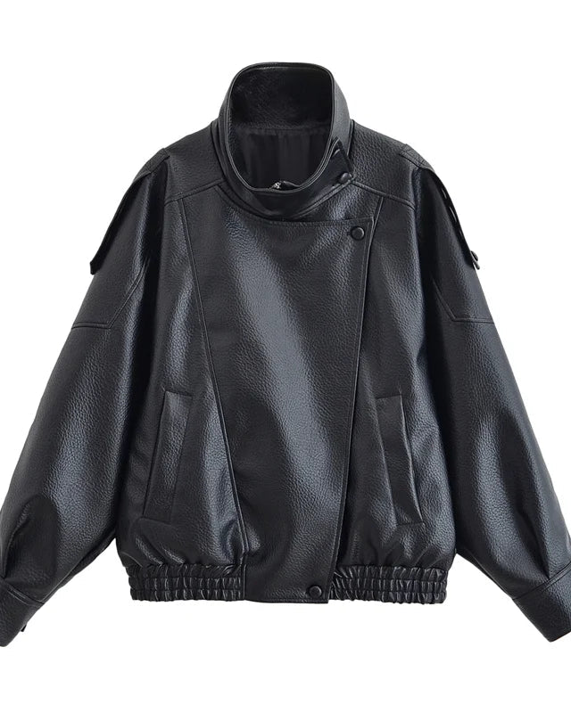 Urban Chic Cropped Faux Leather Bomber