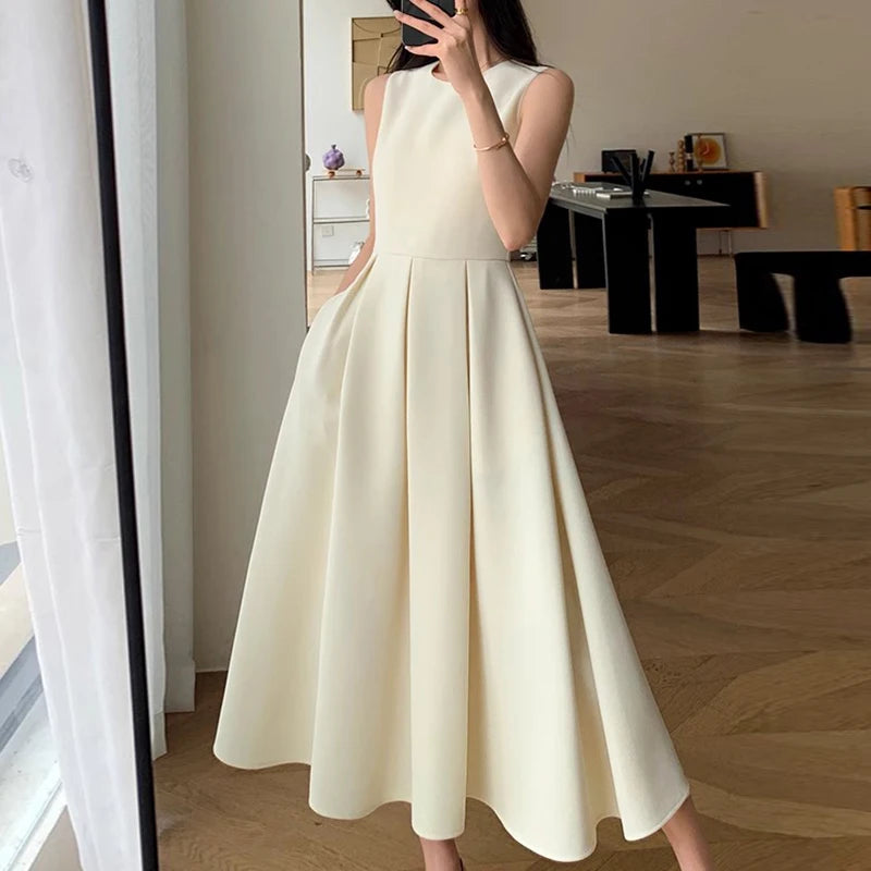Elegant Pleated Midi A-Line Dress