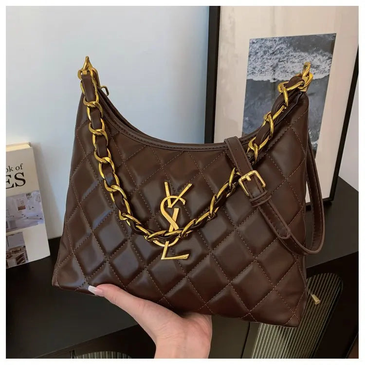 Quilted Hobo Bag with Gold Chain