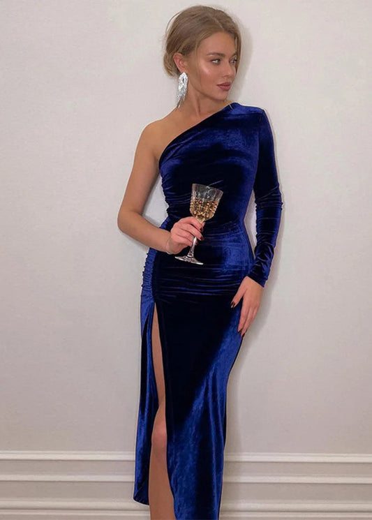 Midnight Velvet One-Shoulder Maxi Gown