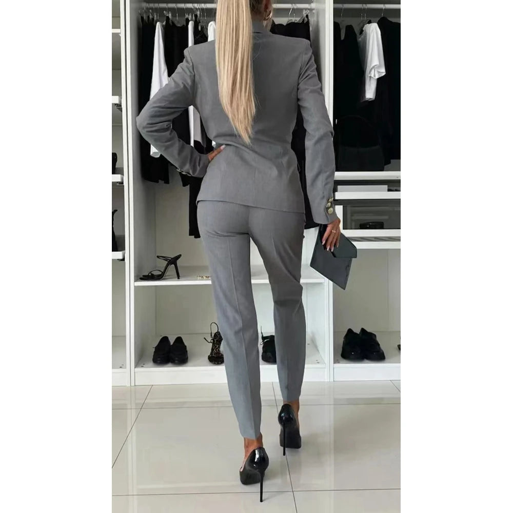 Sophisticated Double-Breasted Blazer & Cigarette Pant Set