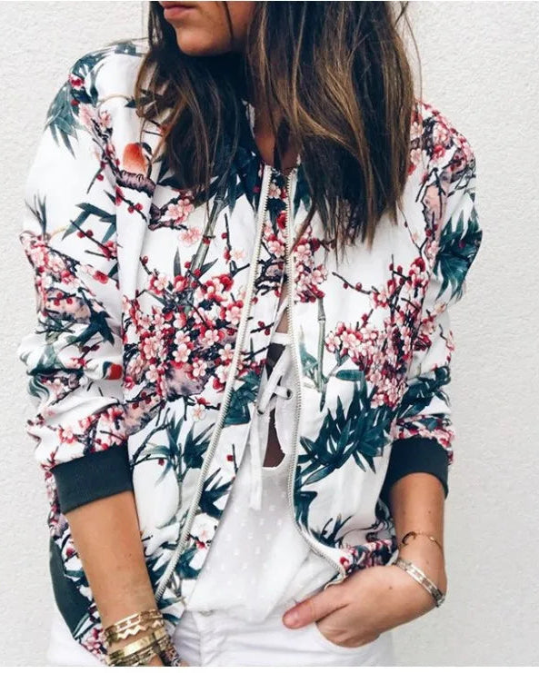 Women’s Floral Print Lightweight Bomber Jacket