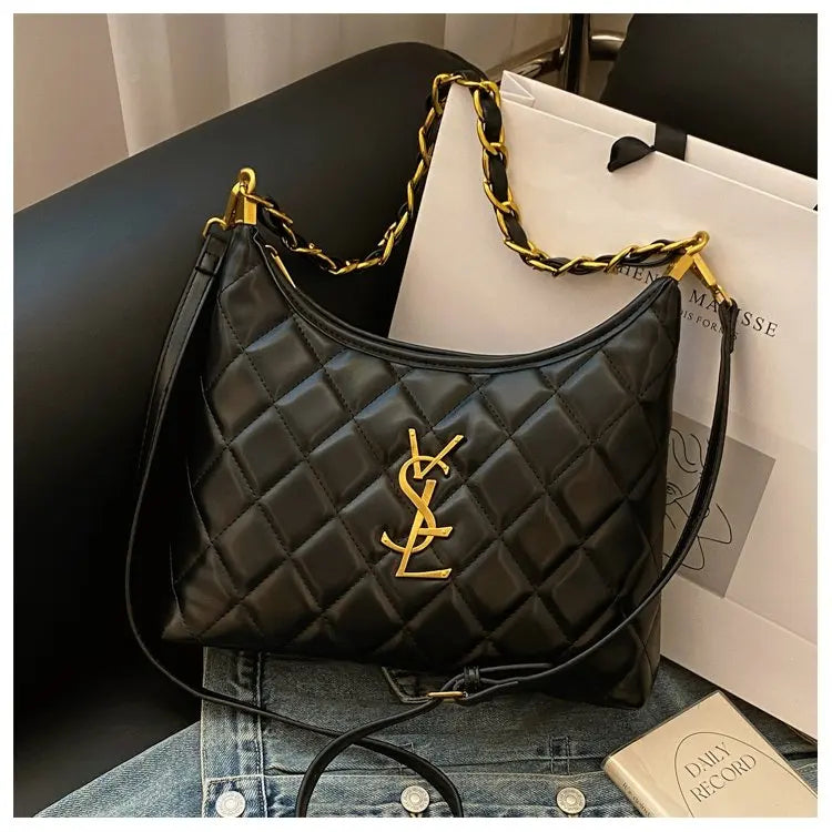 Quilted Hobo Bag with Gold Chain